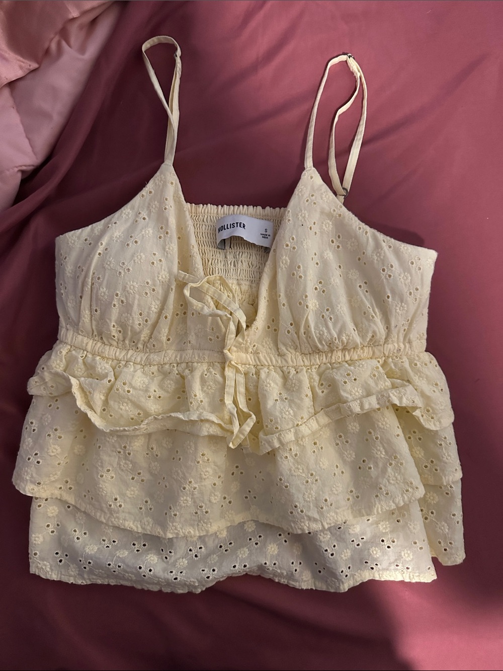 Hollister Pale Yellow Eyelet Ruffle Cami